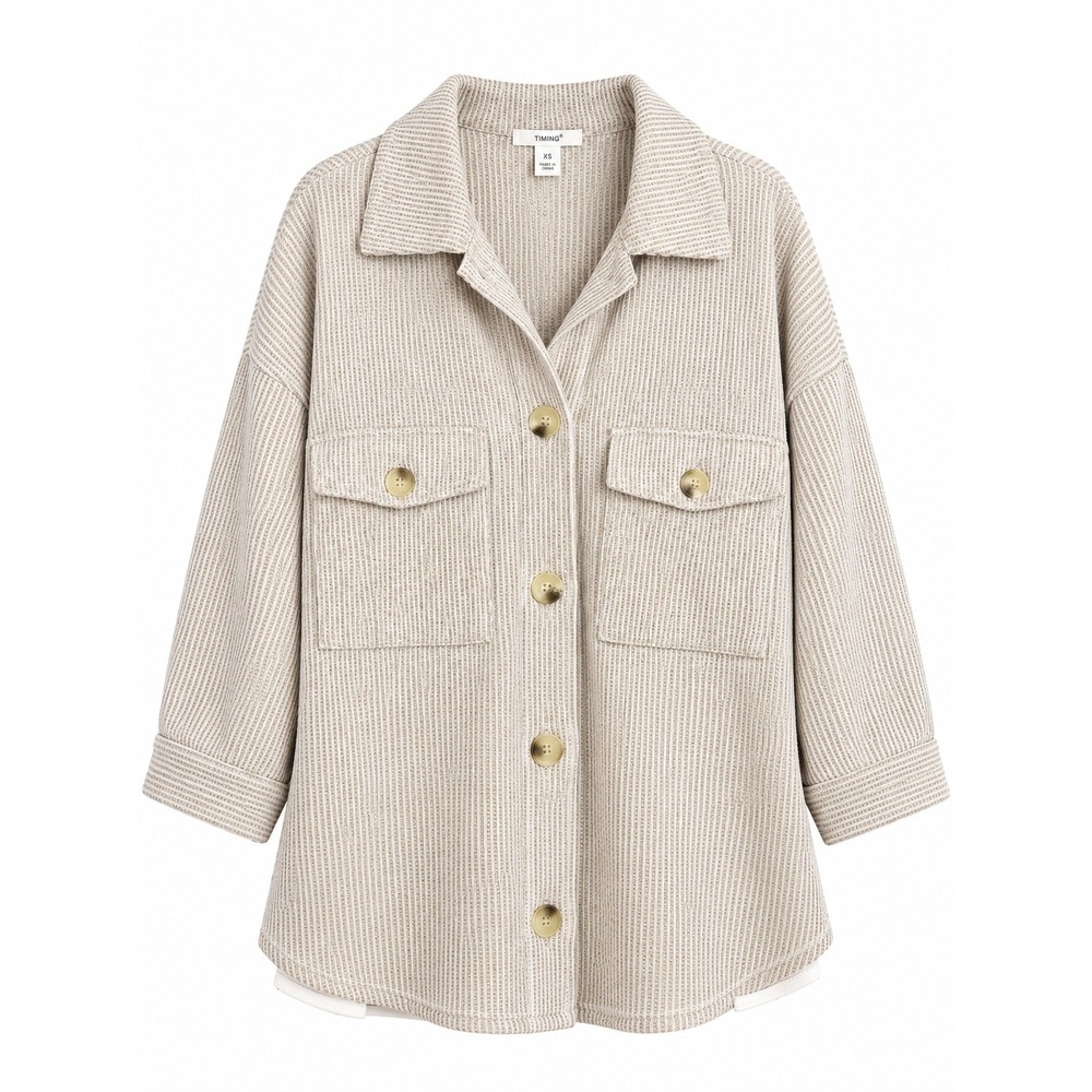 Timing Cream Brushed Button-Down Shacket – Size 1X – NWT